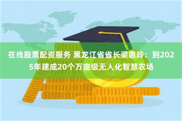 在线股票配资服务 黑龙江省省长梁惠玲：到2025年建成20个万亩级无人化智慧农场